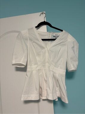 White Cotton Feminine Peplum Blouse Top by Jason Wu